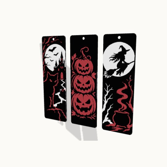 3D preview of the three bookmarks with the colours in relief