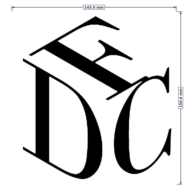 A two-colour logo prepared in Logo mode, with its overall dimensions